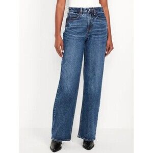 Old Navy Curvy Extra High Rise Wide-Leg Jeans Womens 10 Petite Blue NEW